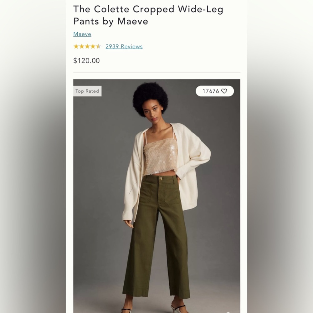 Anthropologie The Colette Cropped Wide-Leg Pants by Maeve